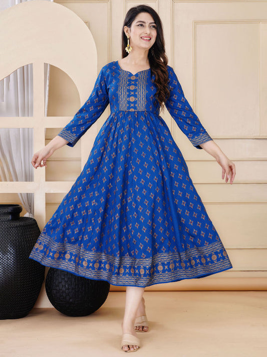 ZELA Floral Printed Notch Neck Anarkali Ethnic Dress