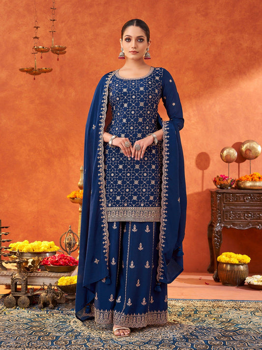 Kurta and Sharara with Dupatta with Scallop Edge (Set of 3)