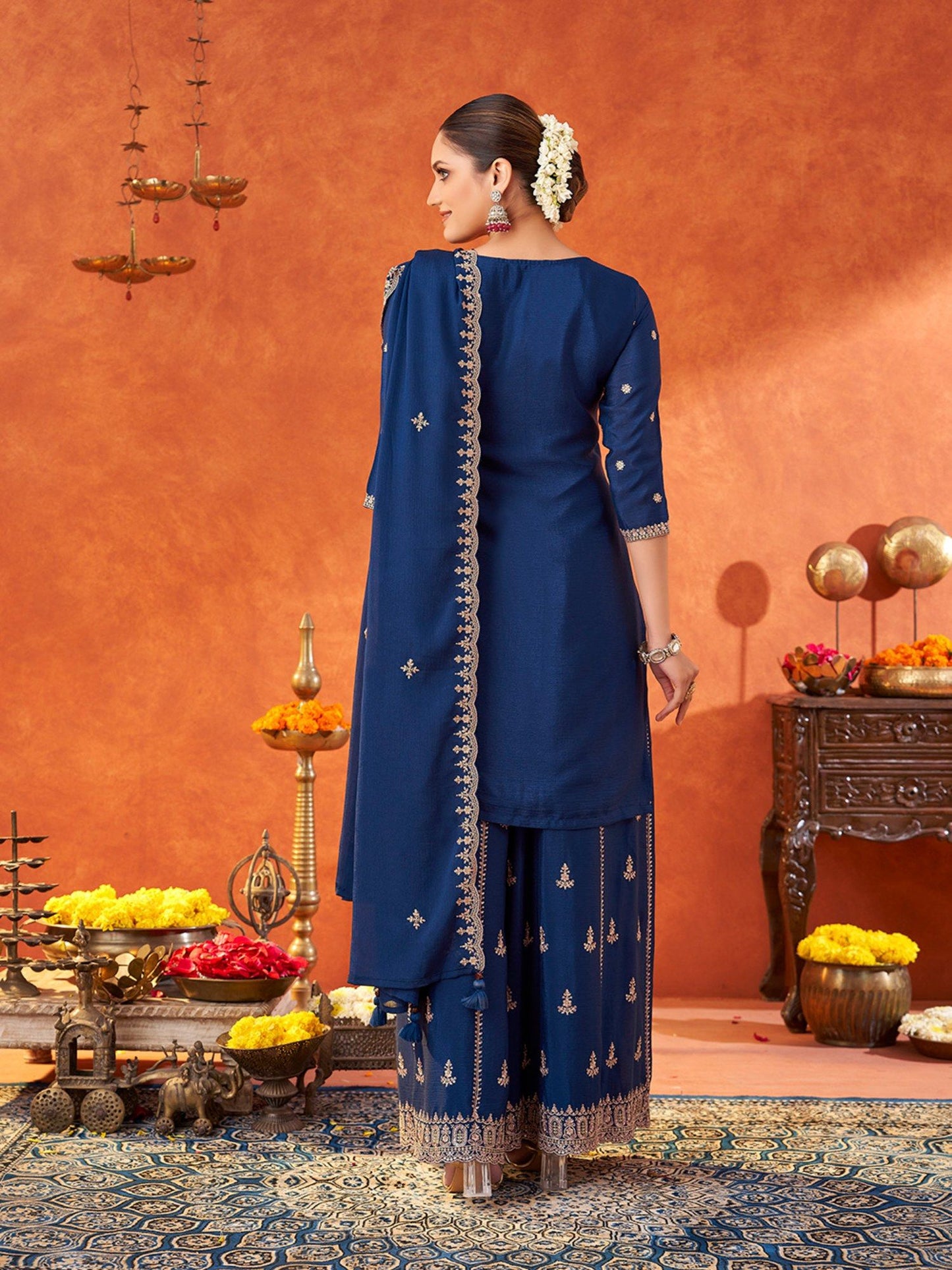 Kurta and Sharara with Dupatta with Scallop Edge (Set of 3)