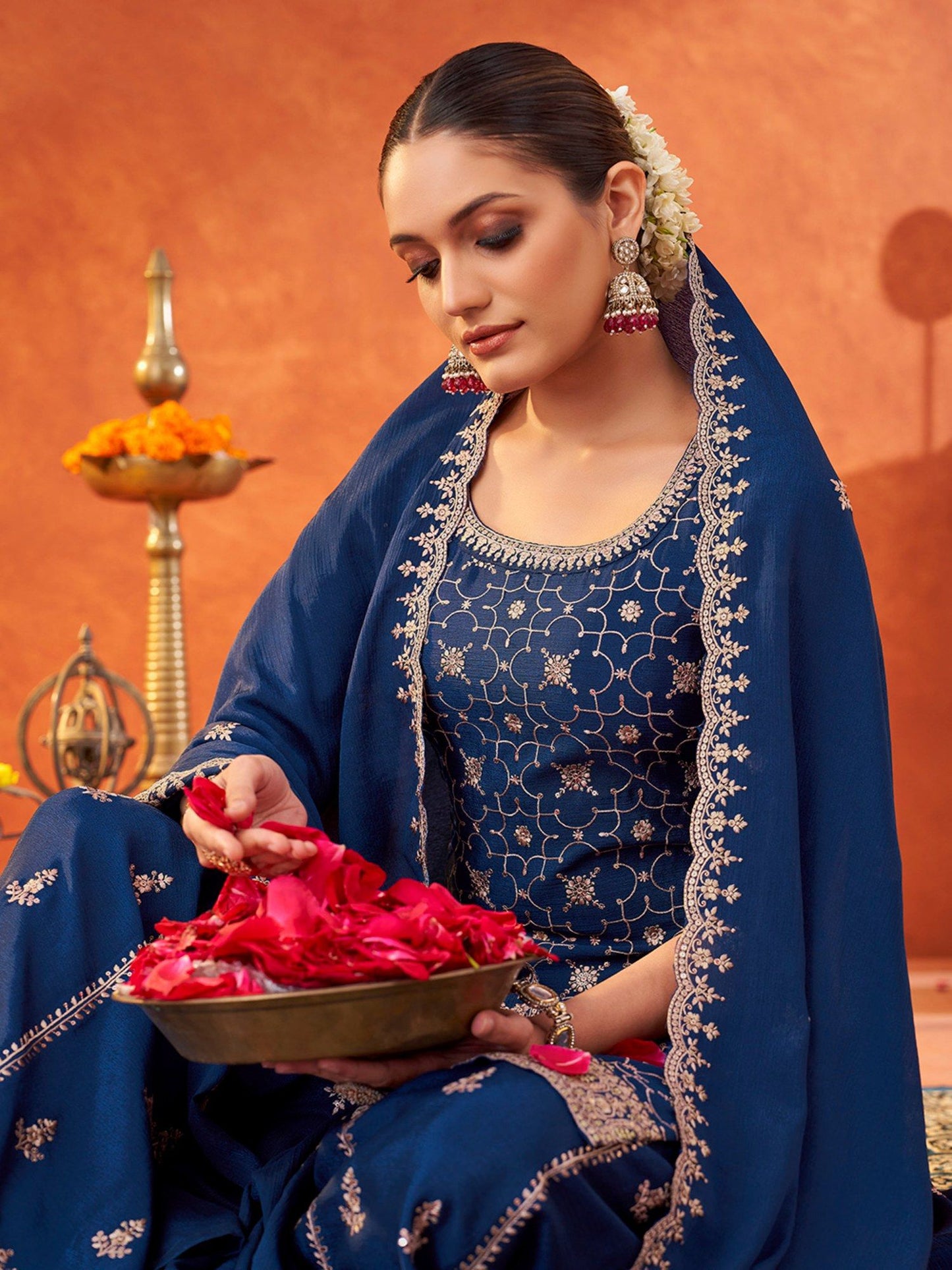 Kurta and Sharara with Dupatta with Scallop Edge (Set of 3)