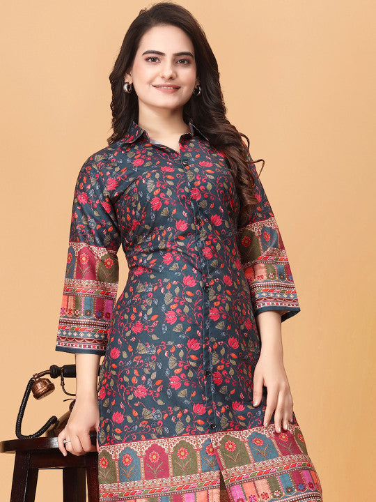 Aardiva Floral Printed Straight Kurta with Trousers