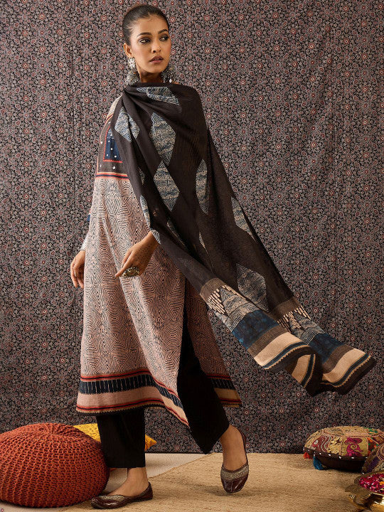 Indo Era Women Ethnic Motifs Printed Regular Beads and Stones Pure Cotton Kurta with Trousers & With Dupatta