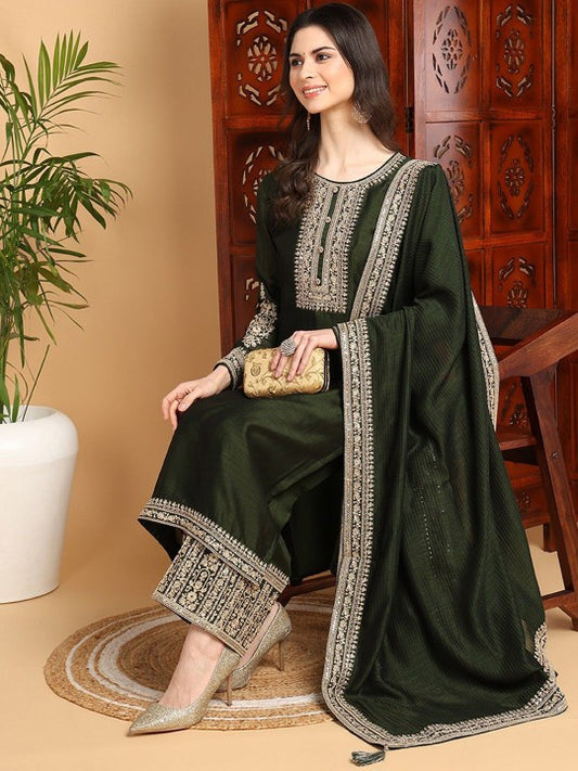 House of Pataudi Floral Embroidered Thread work Straight Kurta