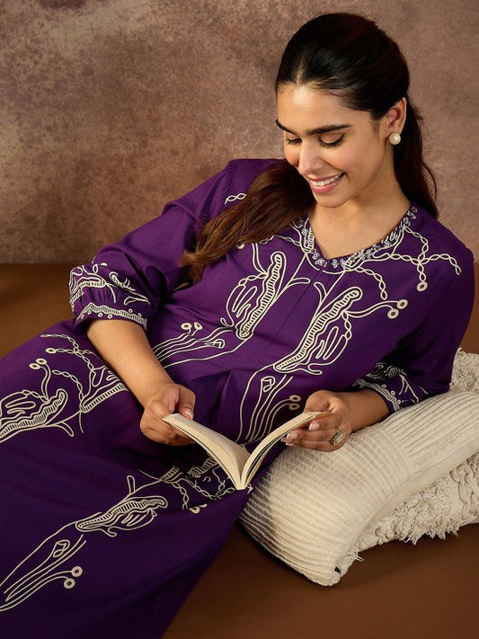 Indo Era Printed V-Neck Tunic With Trousers
