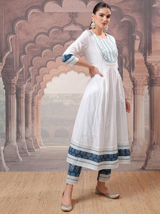 Vishudh Embroidered Regular Thread Work Pure Cotton Kurta with Trouser & Dupatta