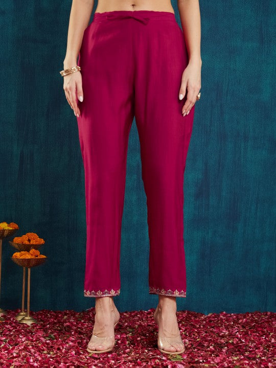 Floral Yoke Design Beads and Stones Pure Silk Kurta