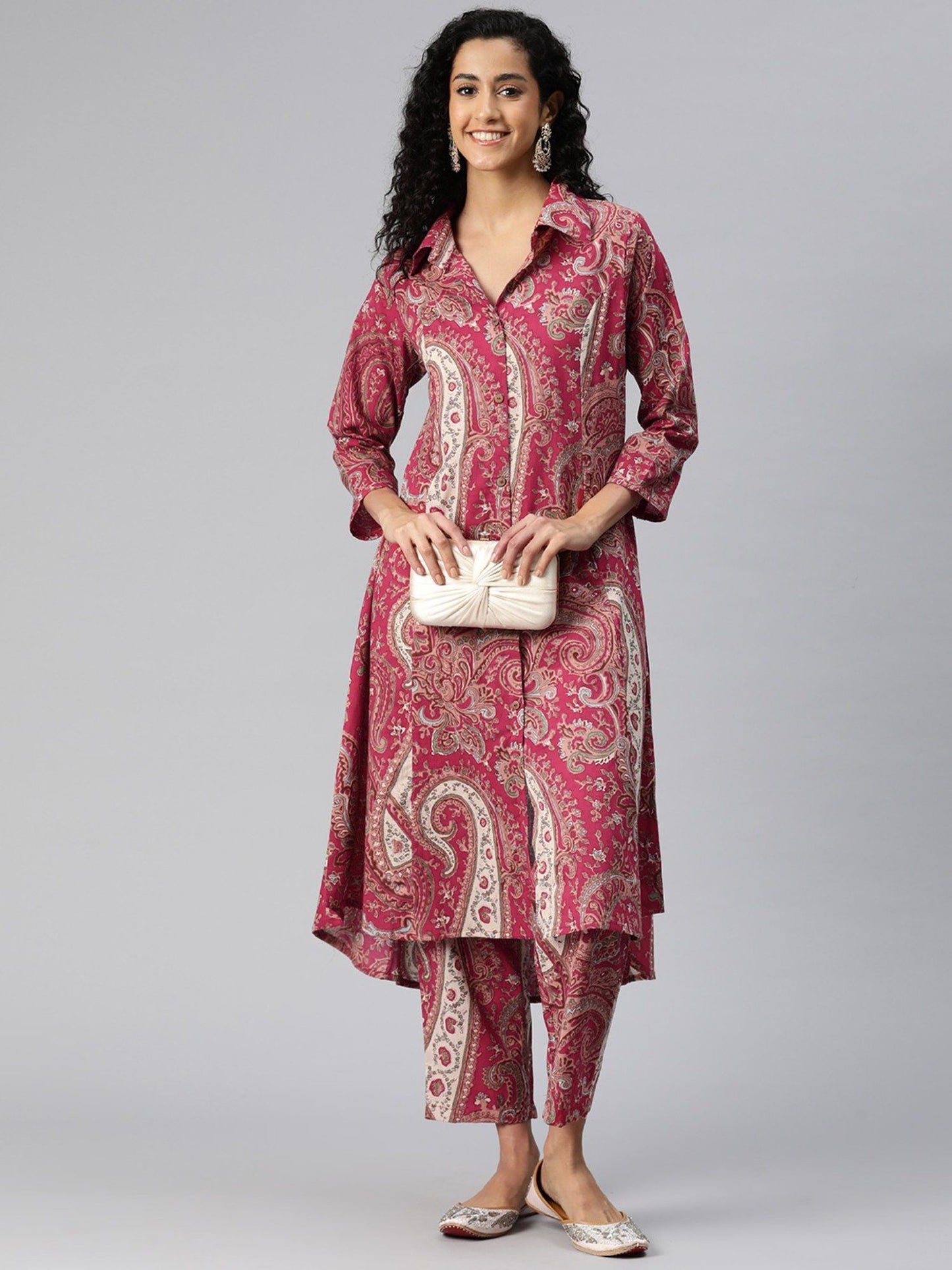 A-Line Style Cotton Fabric Red Co-Ord (Set of 2)