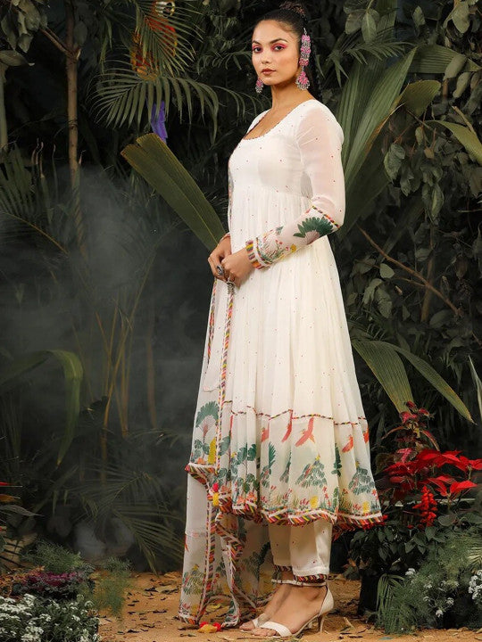 Baise Gaba Women Off White Floral Printed Kurta with Trousers & Dupatta
