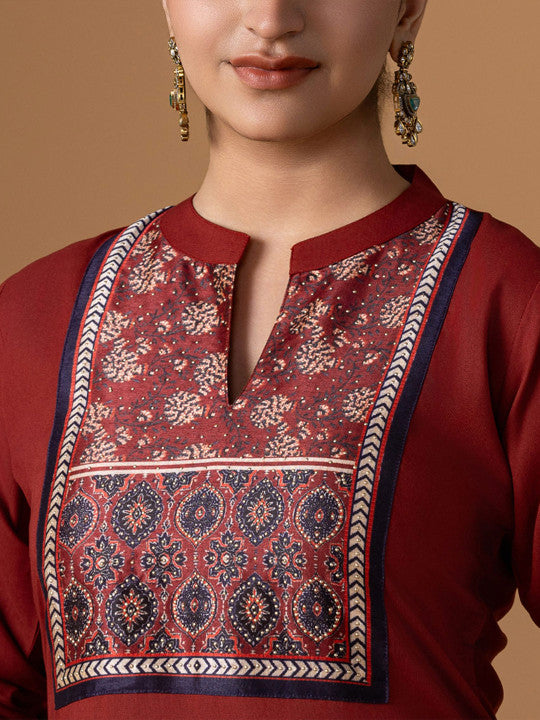 WOMEN PLUS Ethnic Motifs Yoke Design Thread Work Kurta With Trousers & Dupatta