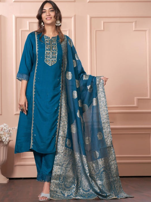 BulBul Women Floral Yoke Design Regular Kurta with Trousers & Dupatta