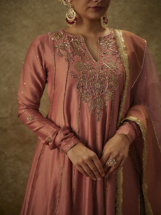 The Aarya Ethnic Motifs Embroidered Panelled Chanderi Silk Kurta