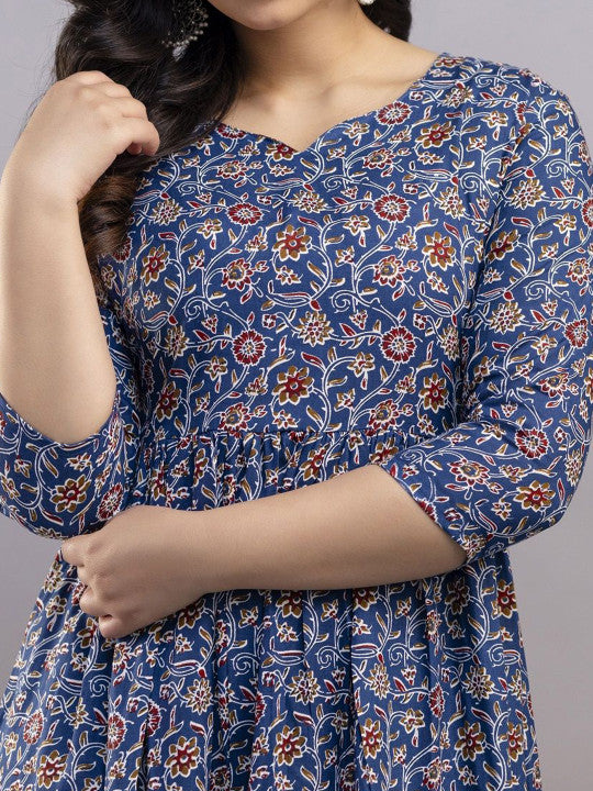 DEVEK Women Printed Cotton Midi Ethnic Dress