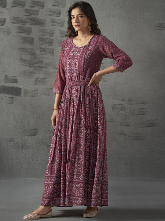 Anouk Printed Maxi-Length Anarkali Ethnic Dress