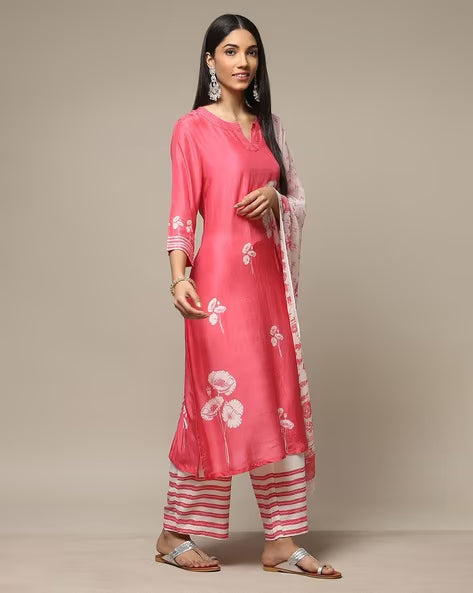 Women Floral Print Straight Kurta Set with Dupatta