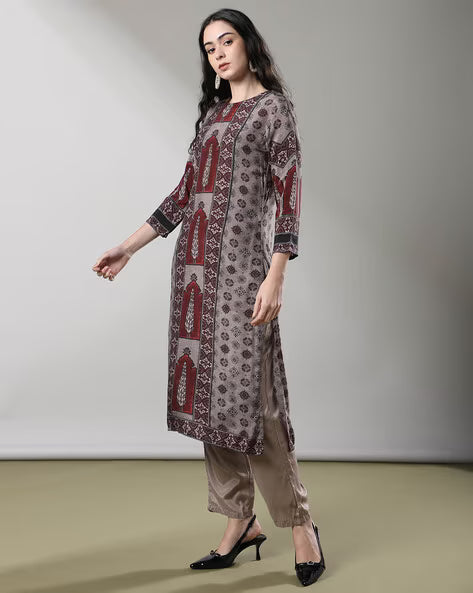 Women Ajrak Print Straight Kurta Set