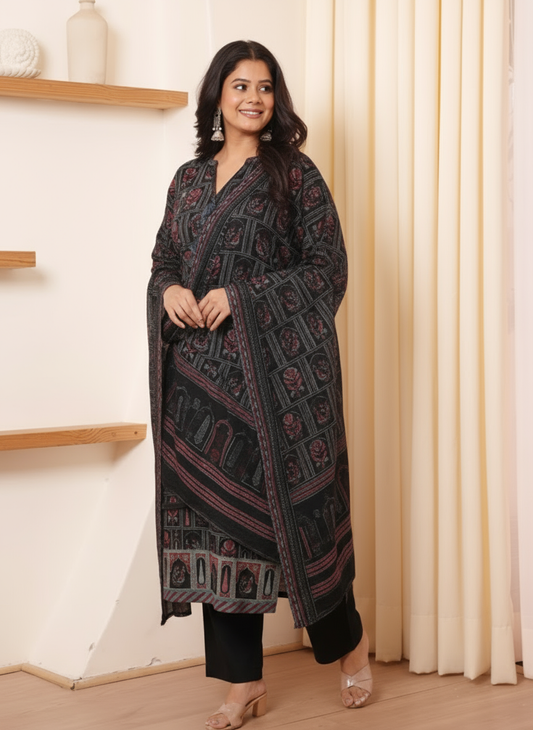 Viscose Peacock Straight Black Kurta
