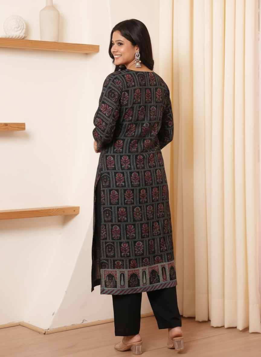 Viscose Peacock Straight Black Kurta