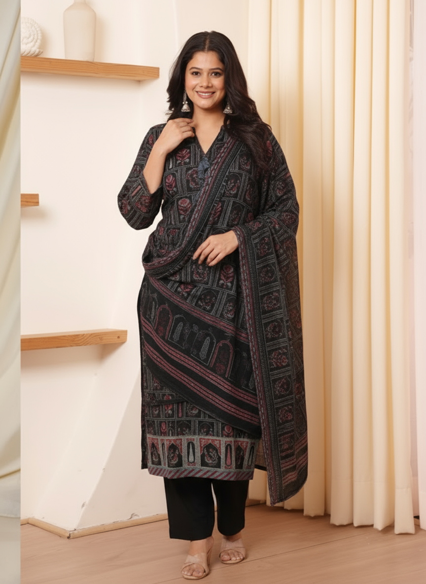 Viscose Peacock Straight Black Kurta