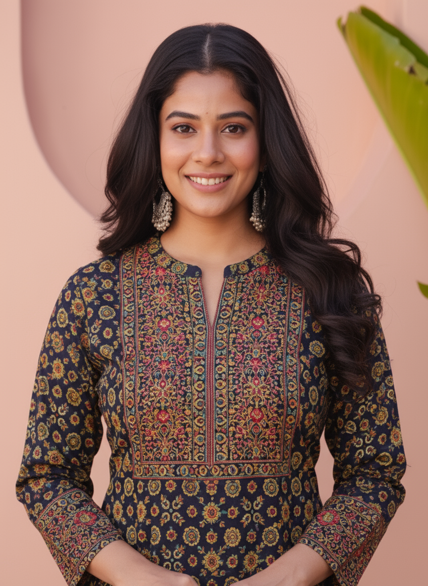 Embroidered Soft Cotton Geometric Straight Purple Kurta