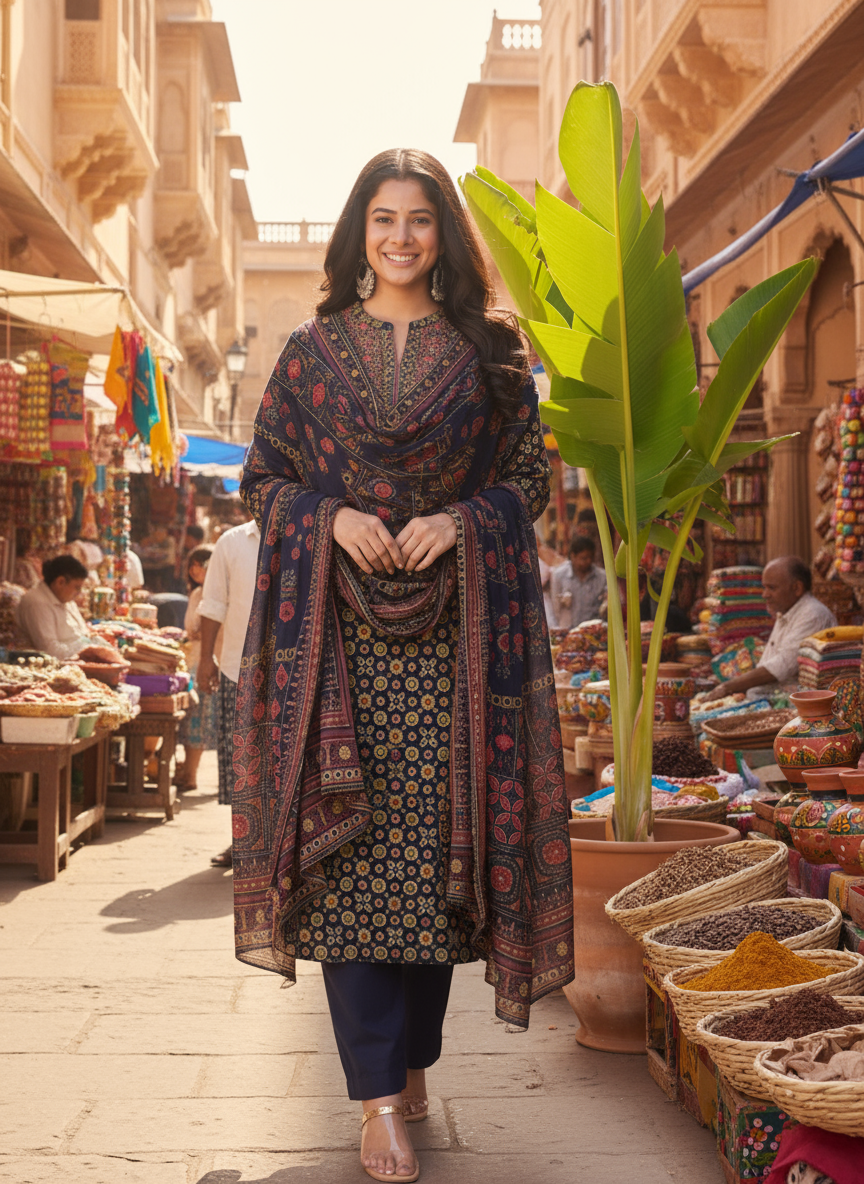 Embroidered Soft Cotton Geometric Straight Purple Kurta