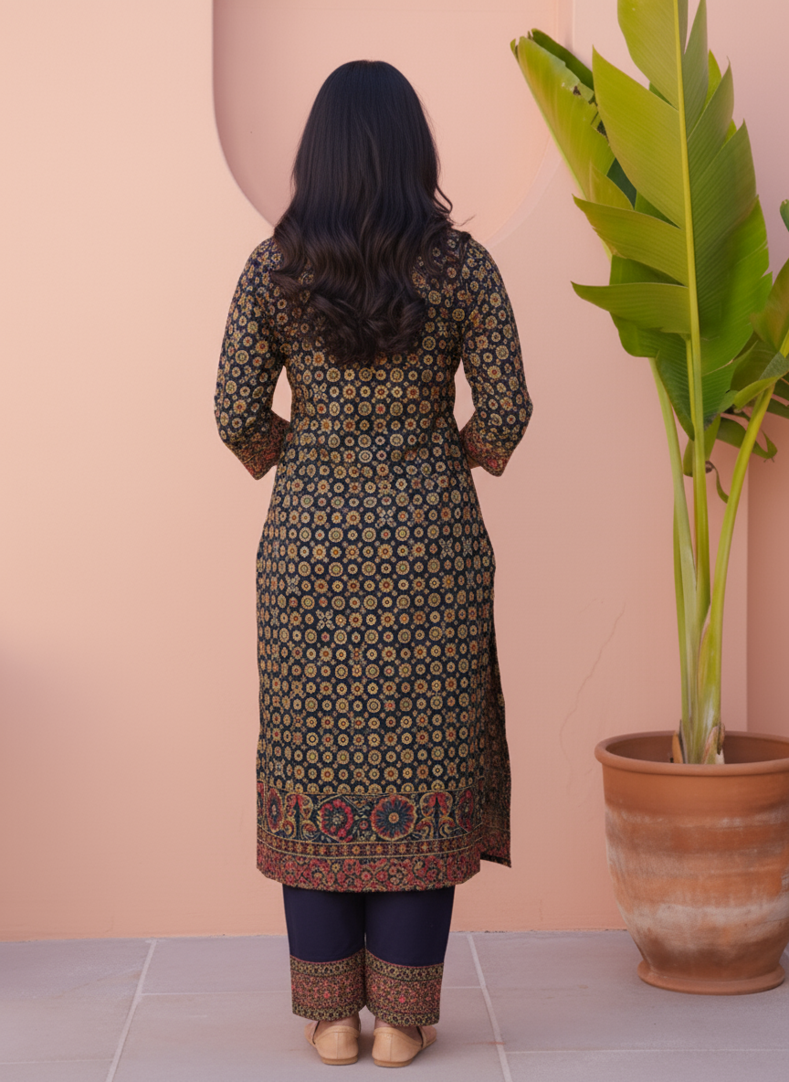 Embroidered Soft Cotton Geometric Straight Purple Kurta