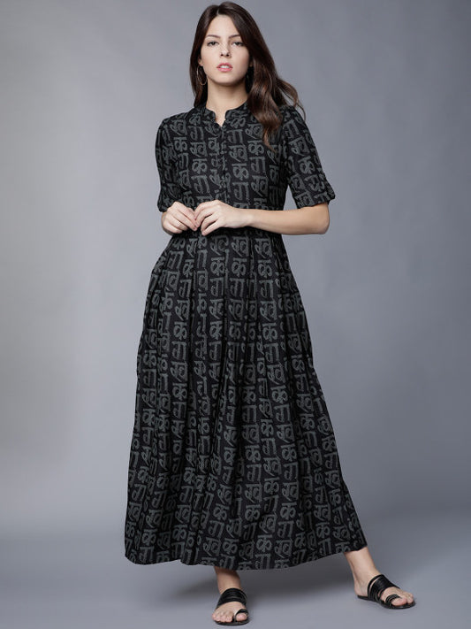 Vishudh Black Abstract Printed Maxi Dress
