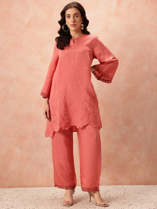 all about you Women Floral Embroidered Co-Ords