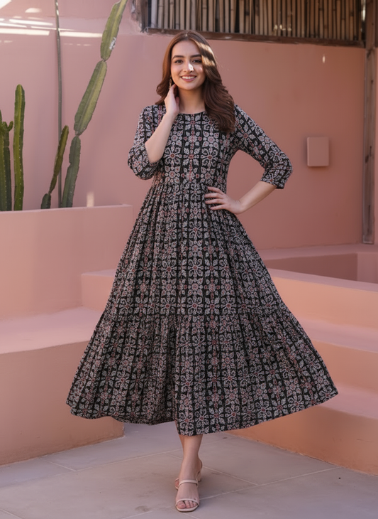 Viscose Floral Anarkali Maroon Dress
