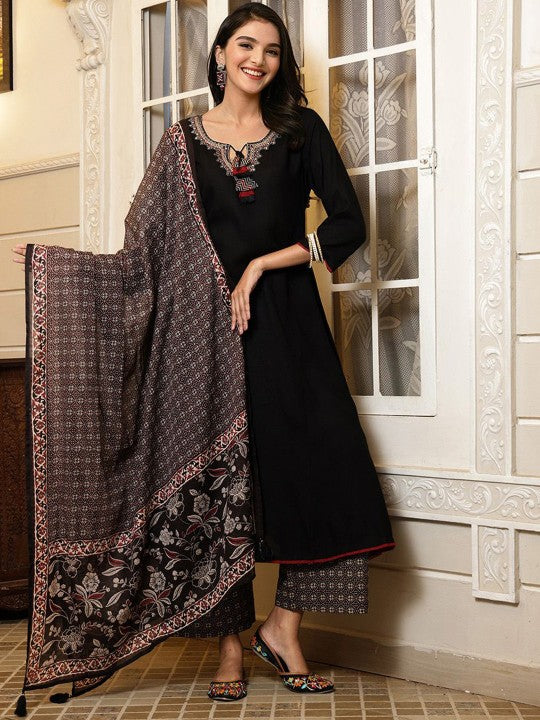 Ishin Floral Embroidered Thread Work Pure Cotton A-Line Kurta