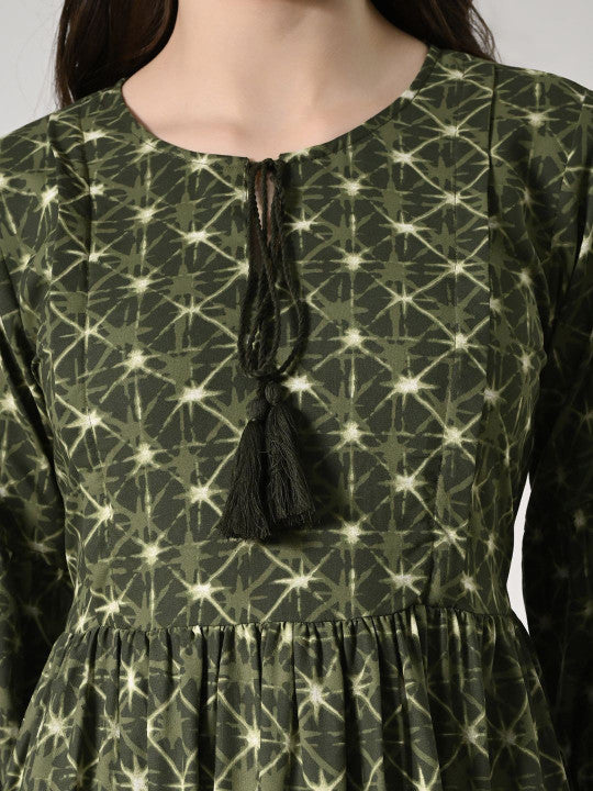 Aaruvi Ruchi Verma Ethnic Motifs Printed Green  Maternity Fit and Flare Midi Dress