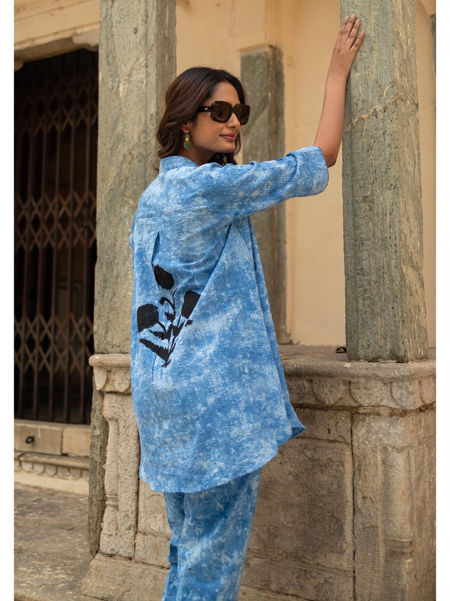 Indigo Blue Marble Tie &amp; Dye Handcrafted Lose Co-Ord Set