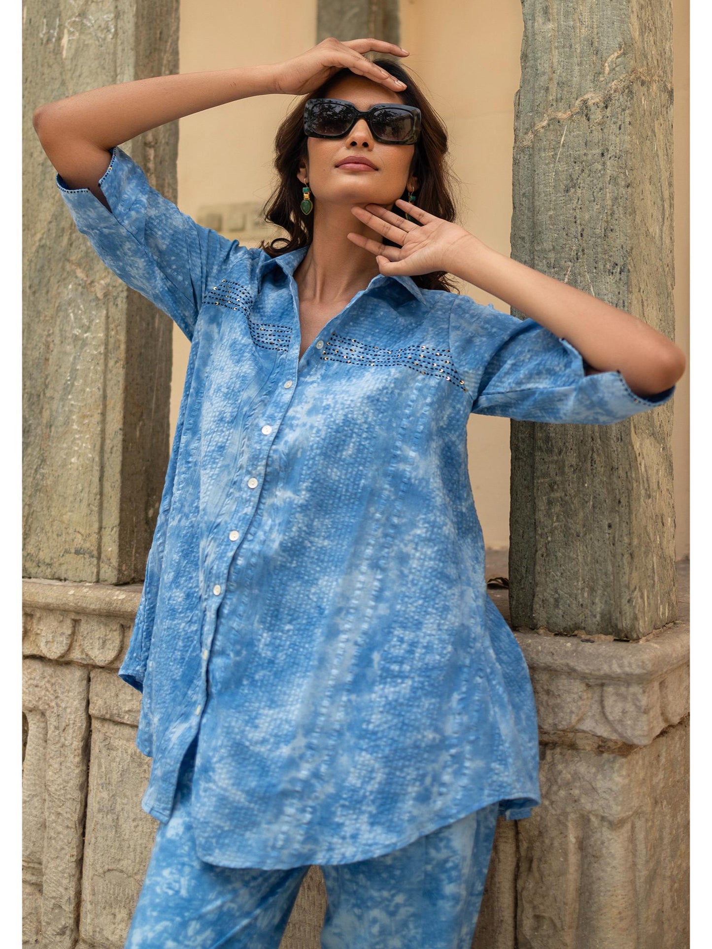 Indigo Blue Marble Tie &amp; Dye Handcrafted Lose Co-Ord Set