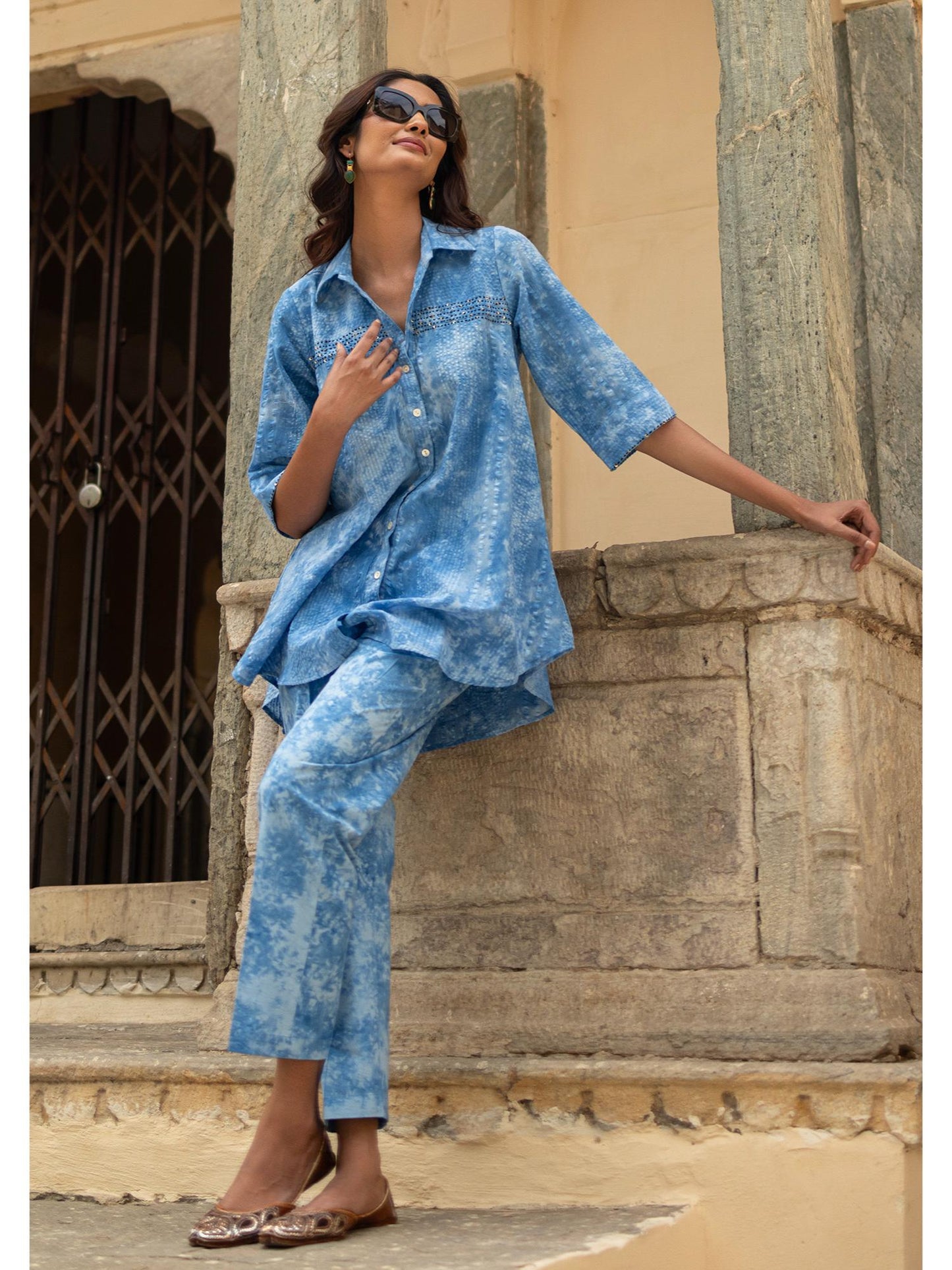Indigo Blue Marble Tie &amp; Dye Handcrafted Lose Co-Ord Set