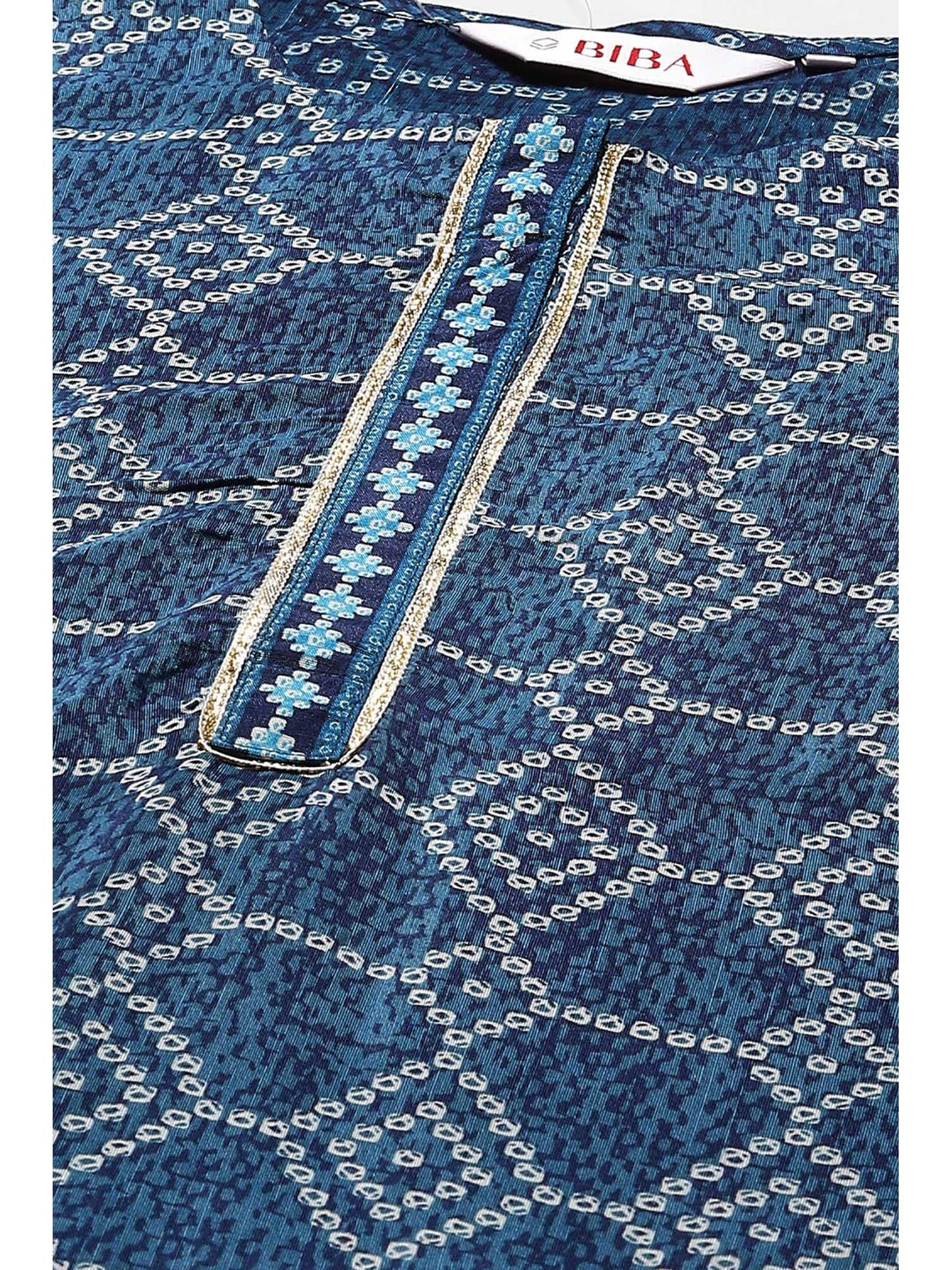 Womens Blue Printed Viscose Straight Suit (Set of 3)