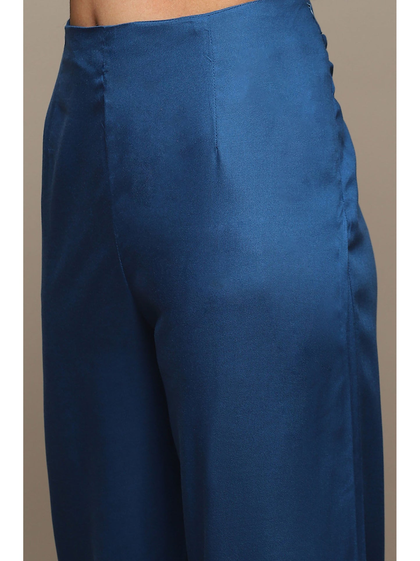 Womens Blue Printed Viscose Straight Suit (Set of 3)