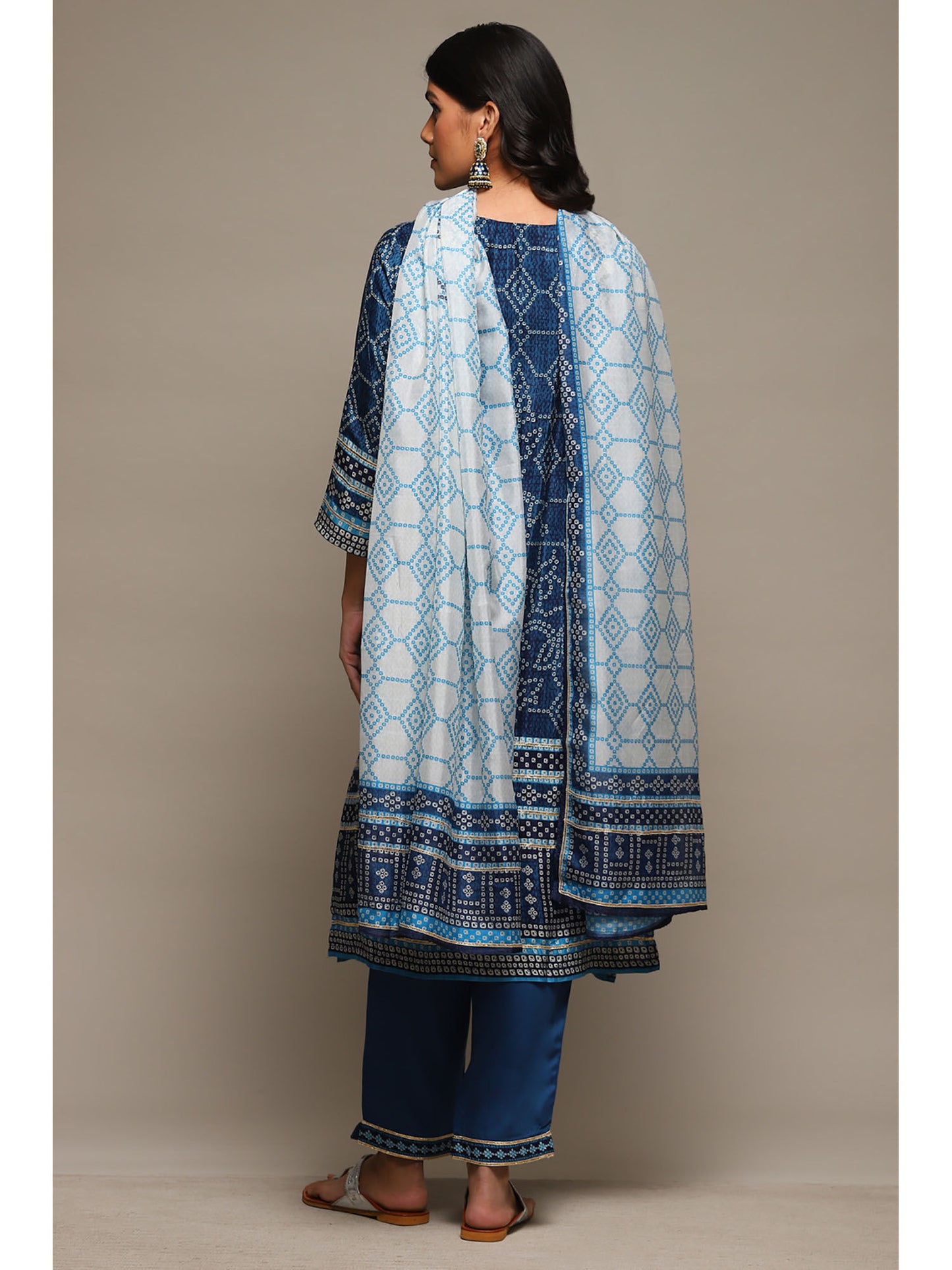 Womens Blue Printed Viscose Straight Suit (Set of 3)
