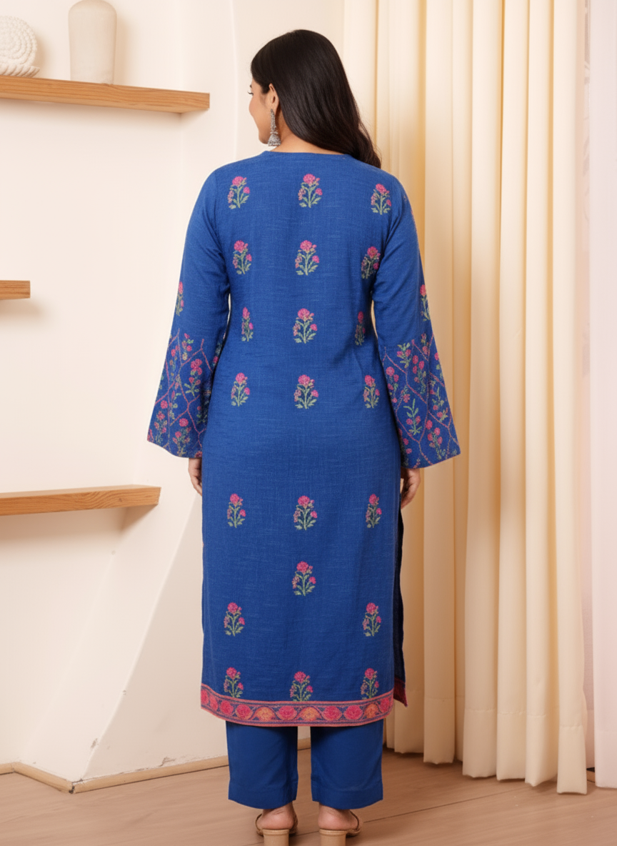 Viscose Floral Straight Blue Kurta