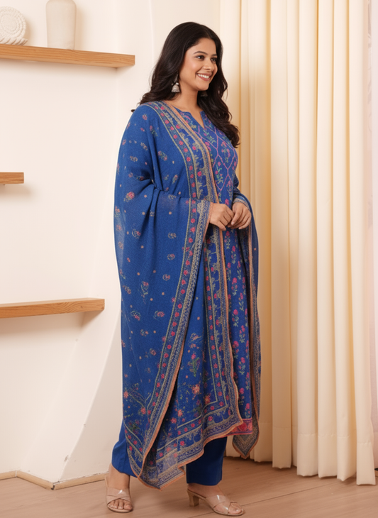 Viscose Floral Straight Blue Kurta