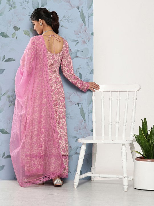 Divena Women Floral Printed Pure Cotton Kurta with Trousers & With Dupatta