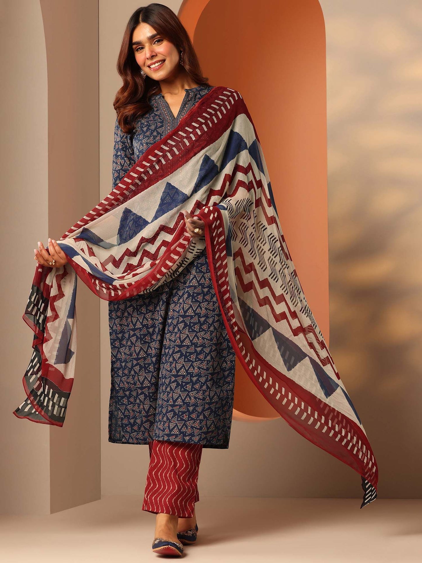 Blue Printed Kurta and Pant with Dupatta