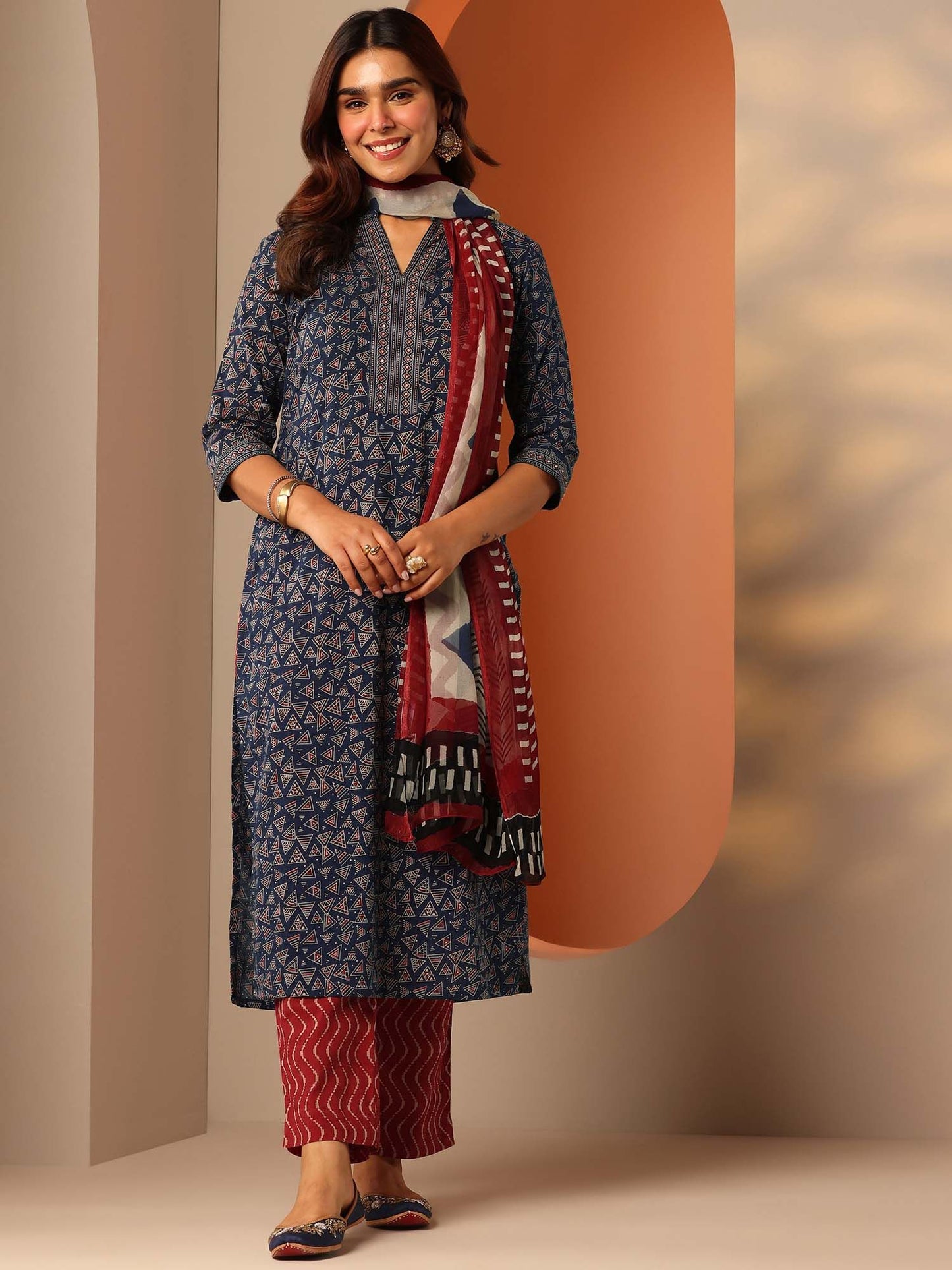 Blue Printed Kurta and Pant with Dupatta