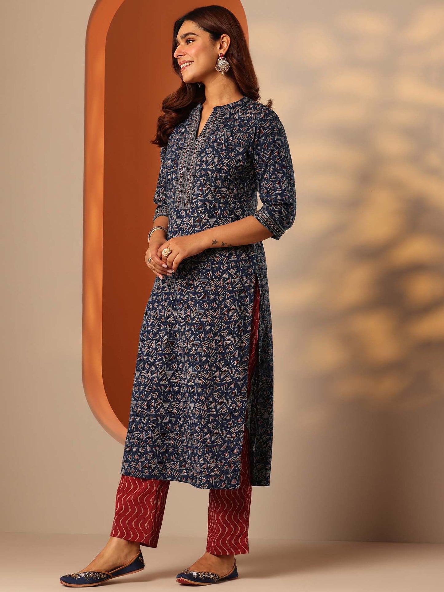 Blue Printed Kurta and Pant with Dupatta
