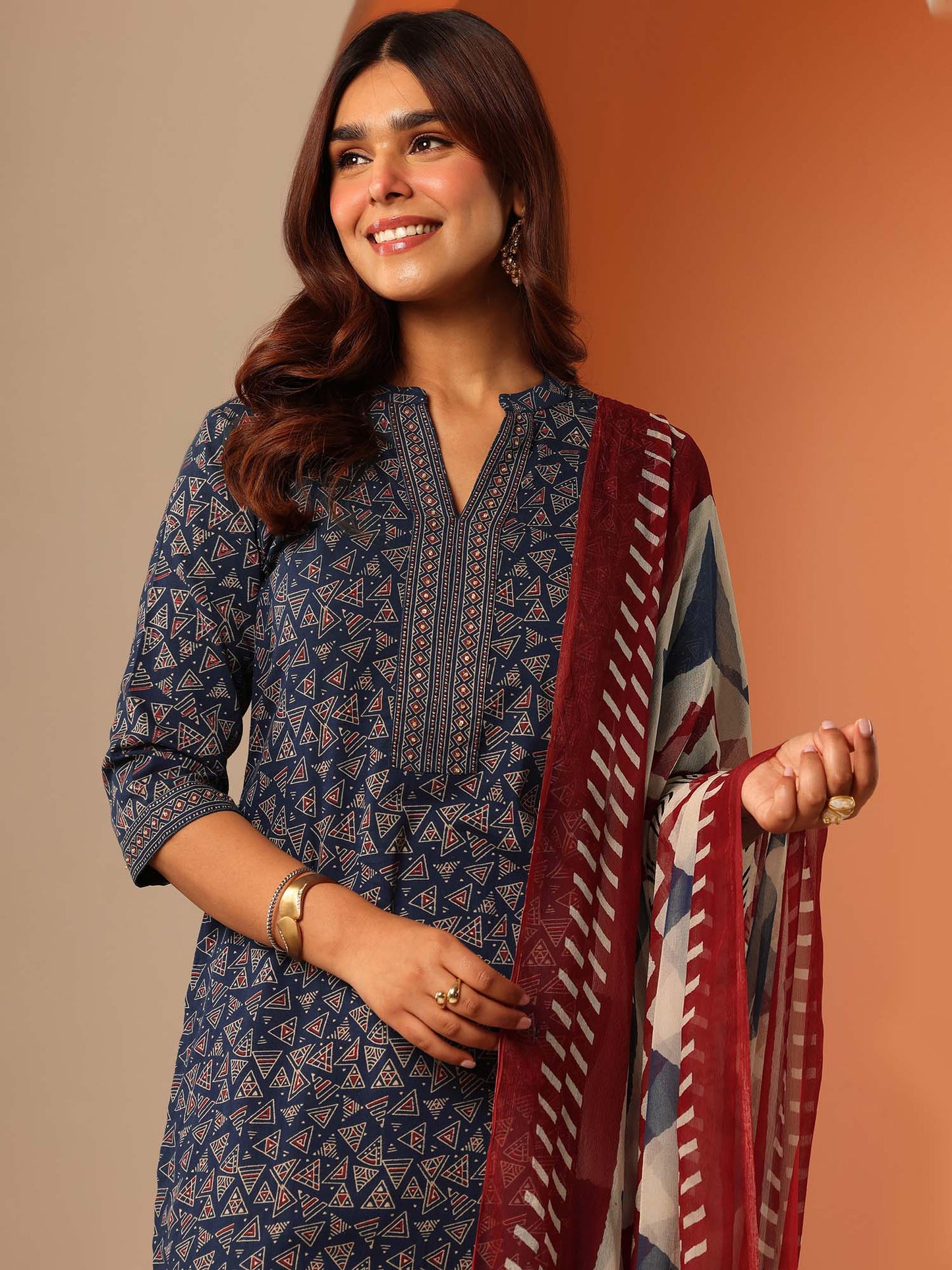 Blue Printed Kurta and Pant with Dupatta