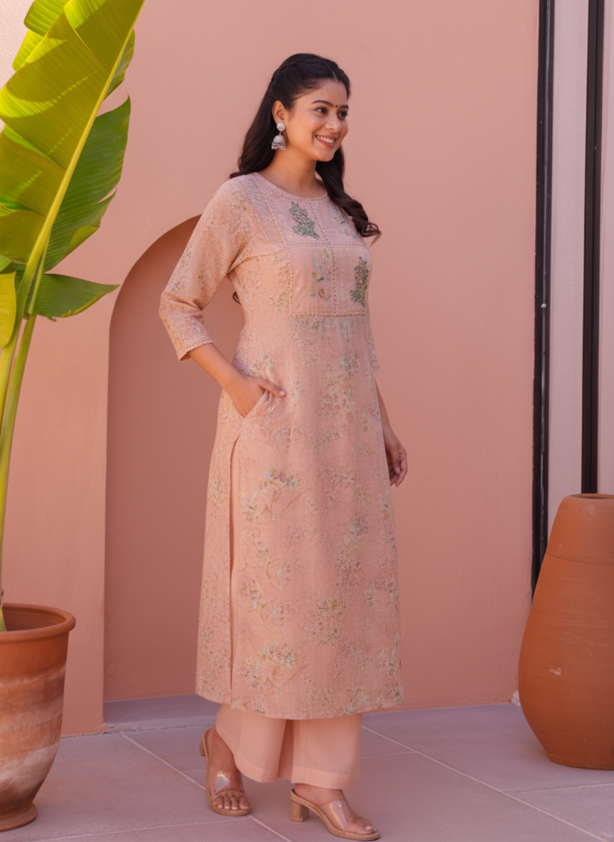 Embroidered Cotton SIlk A-line Kurta