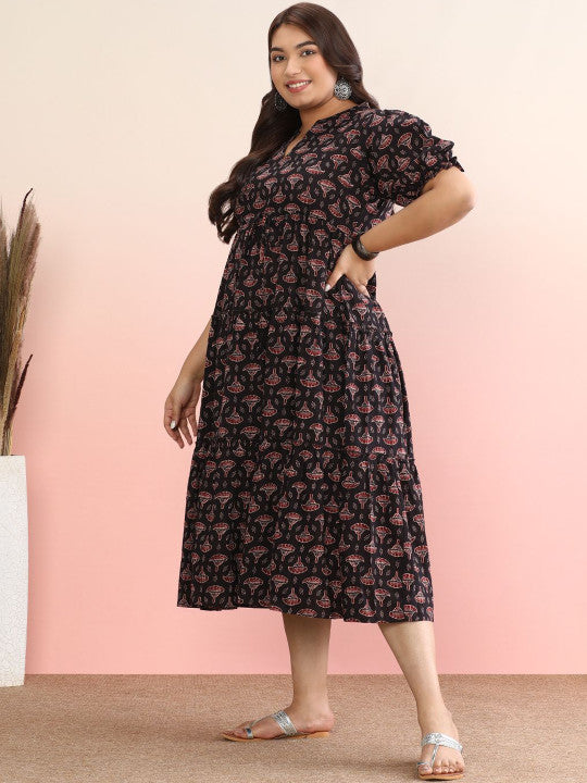 anayna Printed Cotton Fit & Flared Midi Dress