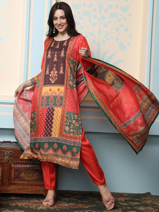 Ishin Women Floral Printed Regular Kurta with Trousers & With Dupatta