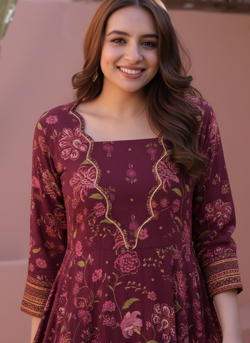Soft Cotton Ikat Flared Red Dress