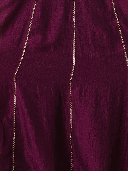 FASHOR Purple Floral Embroidered Panelled Mirror Work A-Line Kurta