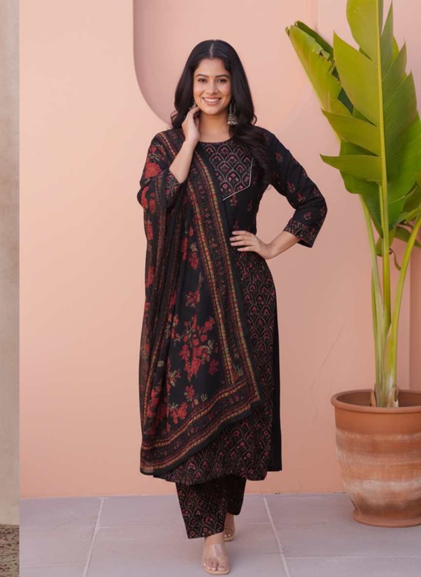 Viscose Solid Anarkali Black Kurta