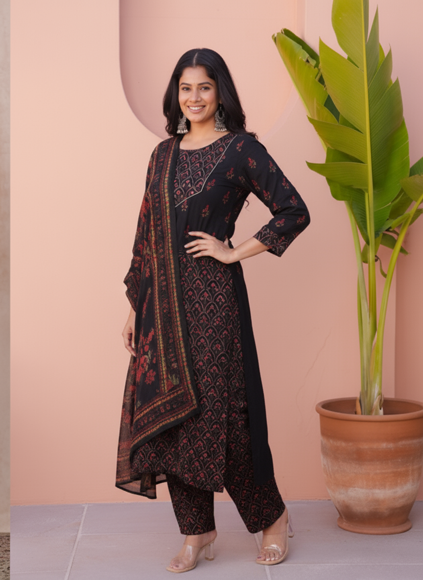 Viscose Solid Anarkali Black Kurta
